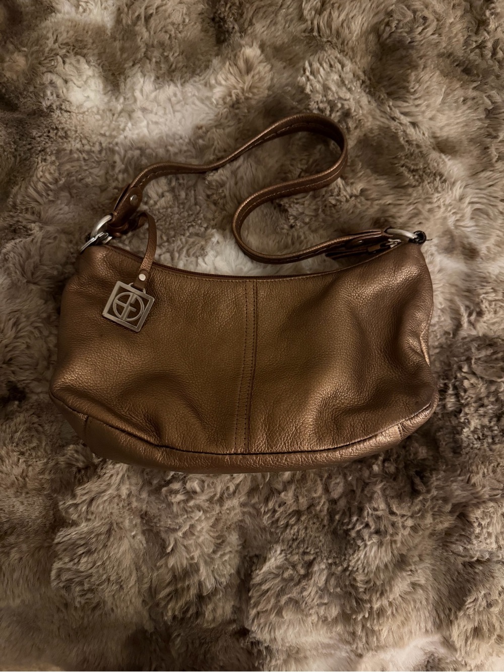 Giani Bernini Metallic Bronze Shoulder Bag with Logo Charm
